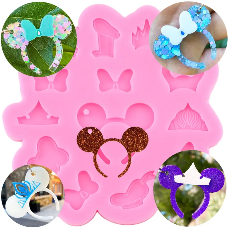 

Disney Mickey Palette Keychain Silicone Mold Bow Crown Craft Epoxy Resin Mold Mouse Headband Pendant Charms Making Jewelry Mould