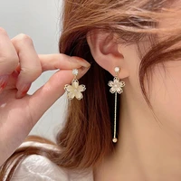 2022 new korean flower stud earrings for women cute sunflower opal zircon asymmetrical tassel earrings girl party jewelry gift