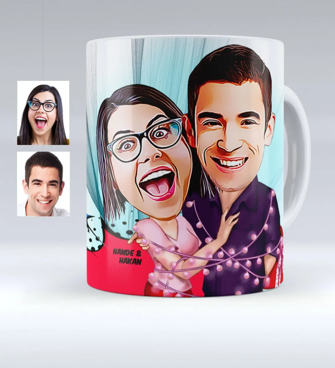 

Personalized Valentine Caricature Of White Mug cup-2 Quality Co Dear Handy Thick Porcelain Fun Design elegant