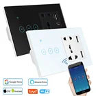 Умный выключатель Tuya Smart Life с USB, универсальная розетка с 5 отверстиями, Wi-Fi, светодиодный сенсорный выключатель, 5 ВмА, совместим с Alexa Google Home