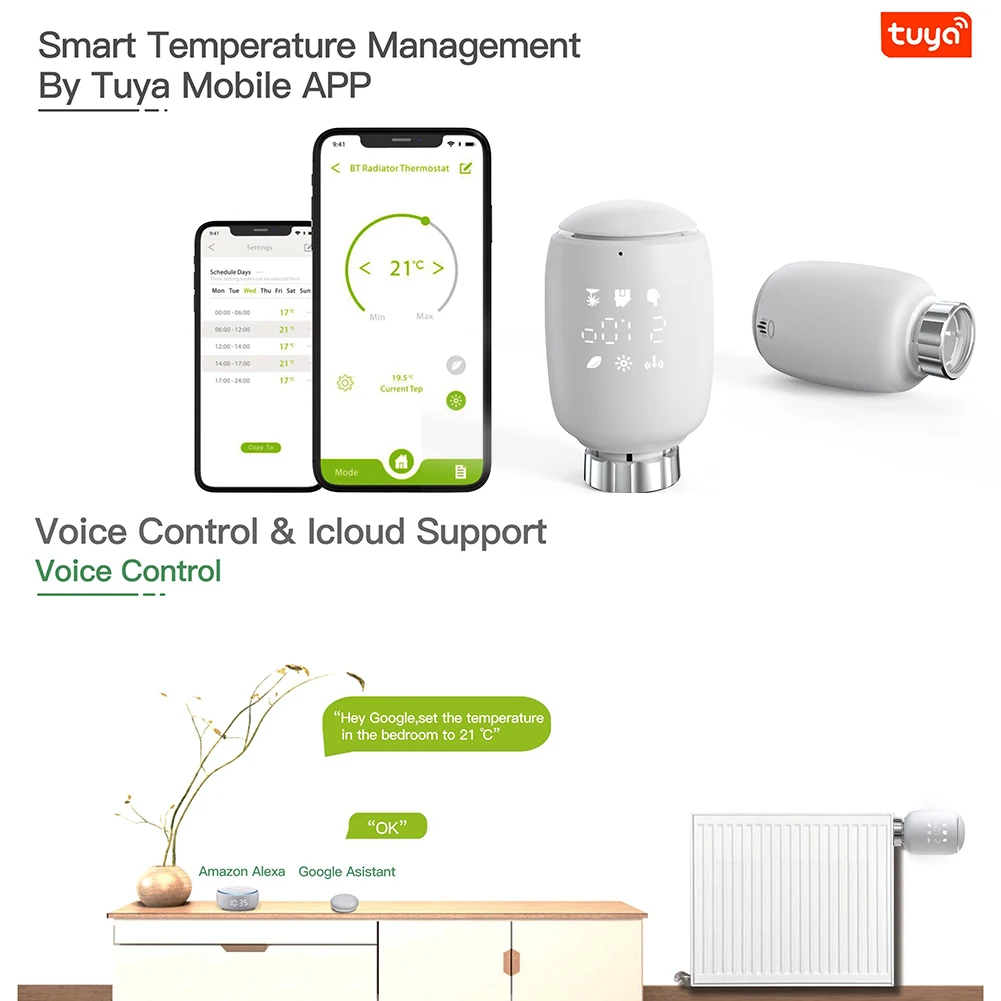 Фото Клапан радиатора Qiumi Zigbee, умный программируемый термостат, Нагреватель температуры, eTRV,Alexa,Google home №4