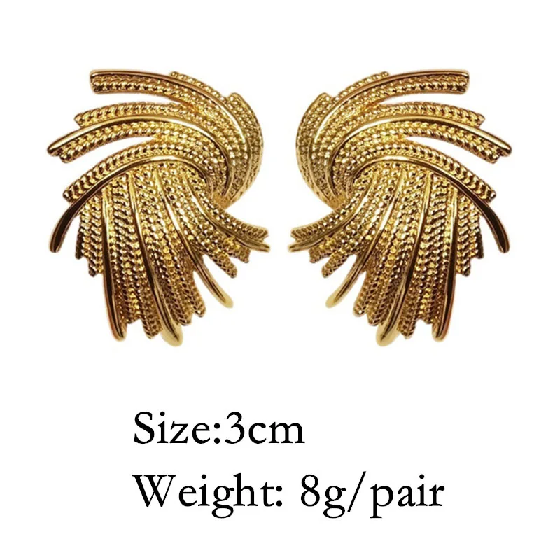 Новинка серьги-гвоздики с золотистой металлической текстурой женские модные