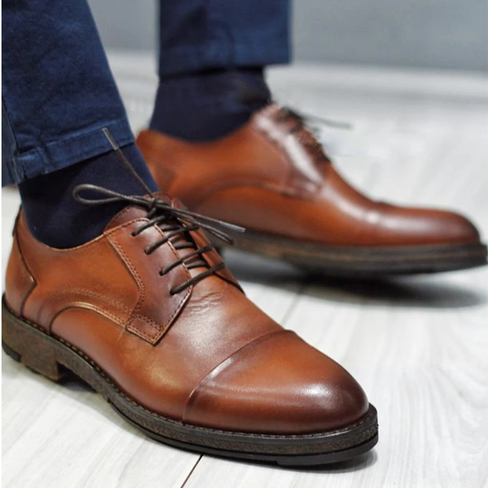 

Minea Dress Men Shoes New Classic Genuine Leather Oxford Shoe Fashion Business Men'S Suits Shoes Slip On Dress Shoes Men Oxfords Luxury Fashion Wedding Shoes italian style Lace-Up Party Office Flats Elegant 2310