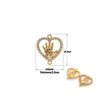 hollow heart connector for bracelet necklace jewelry making connector cubic zirconia hand pendant jewelry charm supply