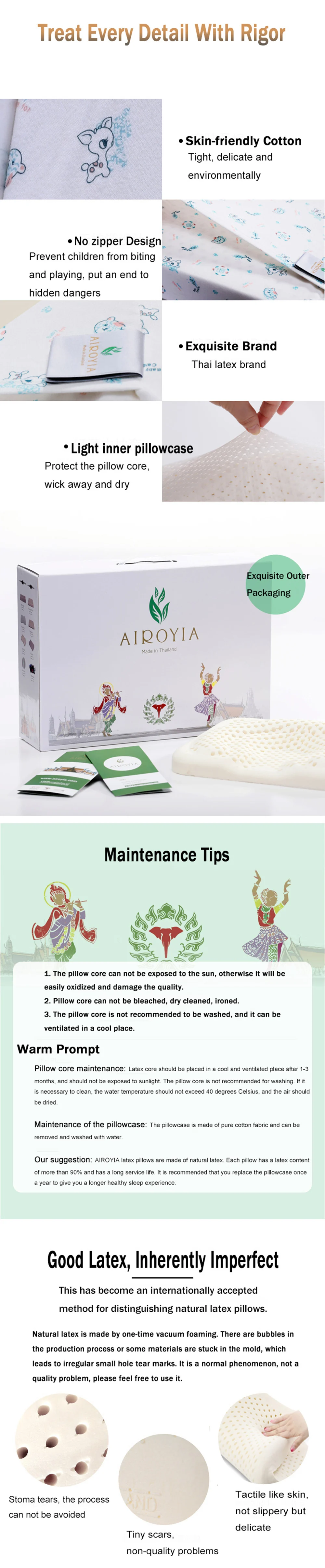 AIROYIA, Таиланд, импортная детская подушка с фиксированной головкой, натуральная латексная подушка, Подарочная коробка, подходит для младенцев в возрасте от 0 до 2 лет