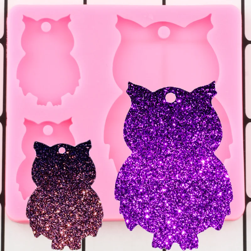 Shiny Owl Family Silicone Mold Epoxy Resin Jewelry Making Keychain Molds Pendant Polymer Clay  DIY Handmade Charms Mould