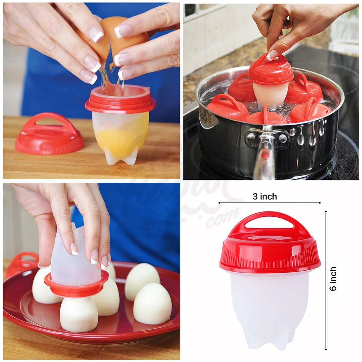 

Silicone 6 Egg Boiling Cooking Apparatus Red White Practical Kitchen Tool
