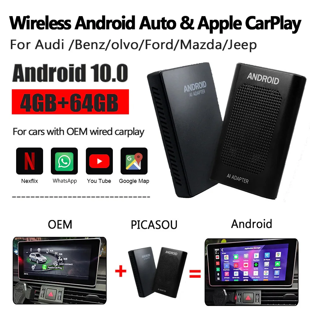 $142.10 Android 10 CarPlay AI Box CAR MULTIMEDIA PLAYER S21 4GB+64GB Apple Carplay Android Auto Tv Box for Benz Audi Nissan Hyundi Haval