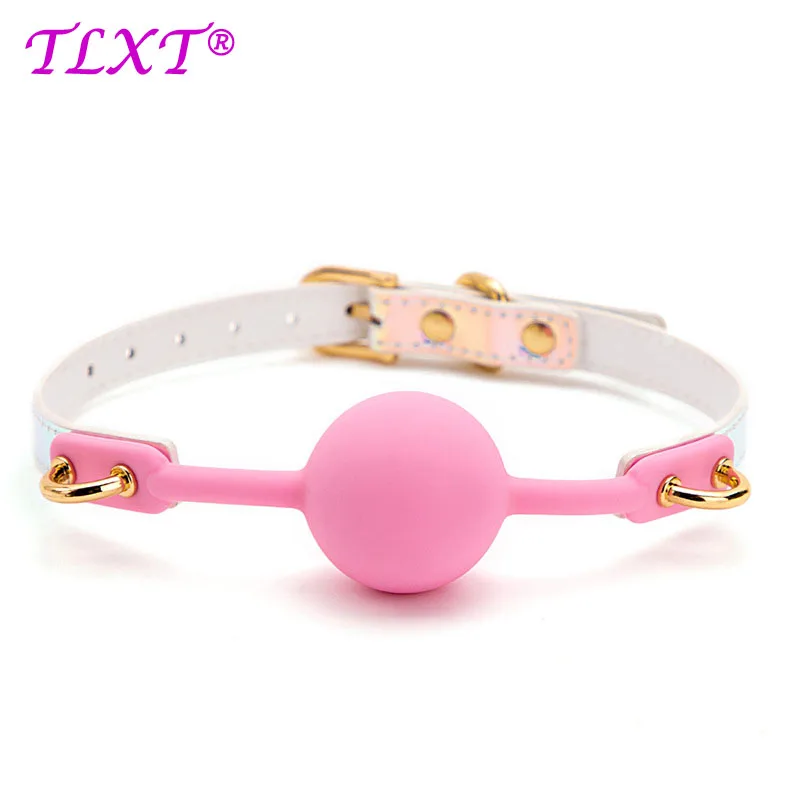 TLXT Soft Silicone BDSM Ball Gag Oral Fixation Bondage Mouth Gag Mouth Stuffed PU Leather Band Sex Toys for Couples Adult Games