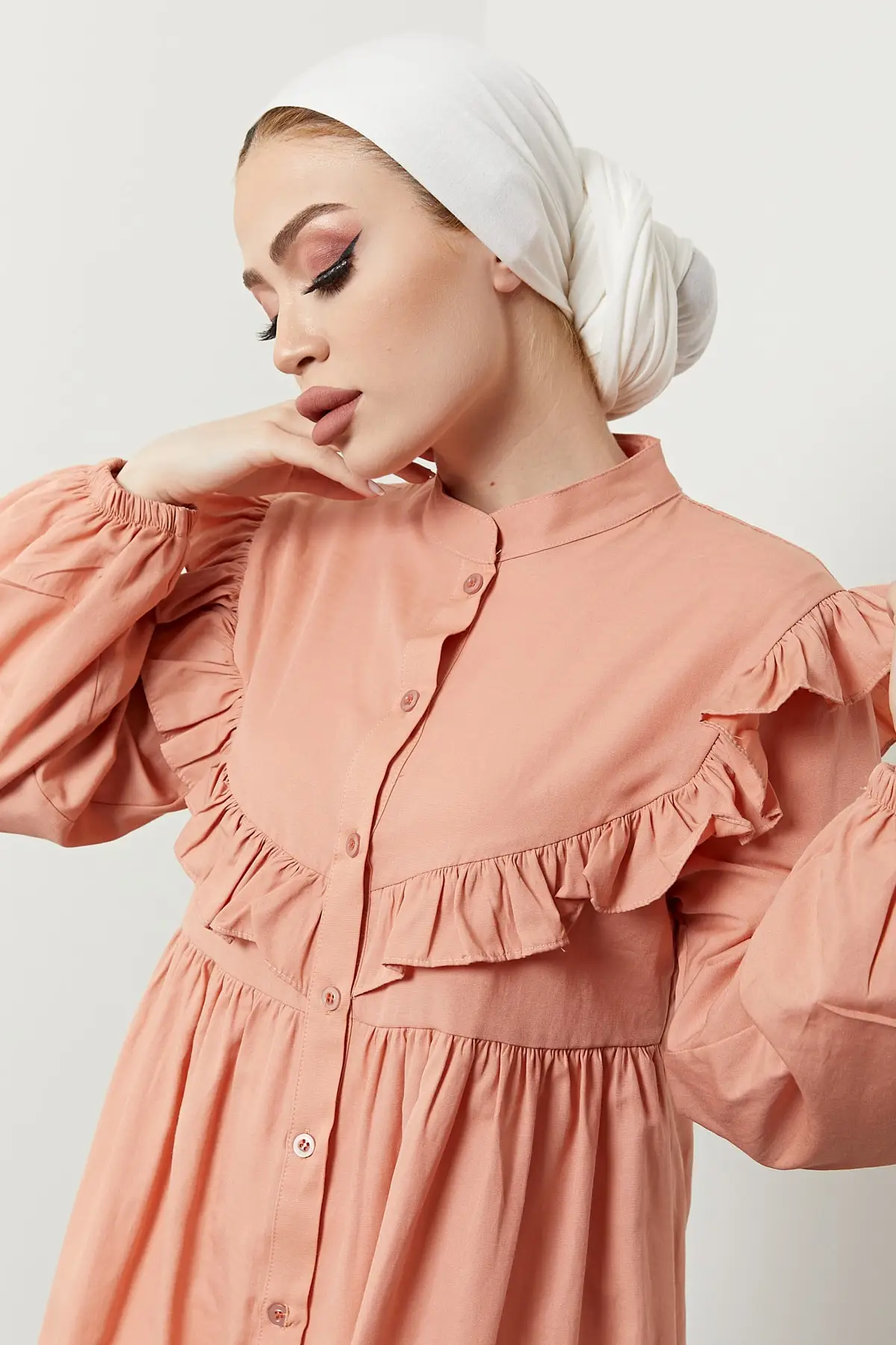 

Women Ruffle Detailed Shirt Hijab Islamic Clothing New Season Tunic Blusas Mujer Dubai Muslim Long Sleeve Daily