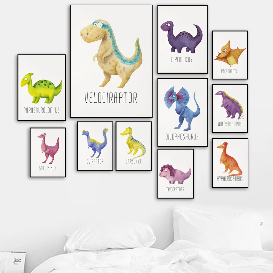 

Cute Cartoon Abstract Dinosaur Nursery Wall Art Canvas Painting Nordic Posters And Prints Wall Pictures For Boy Kids Room Decor
