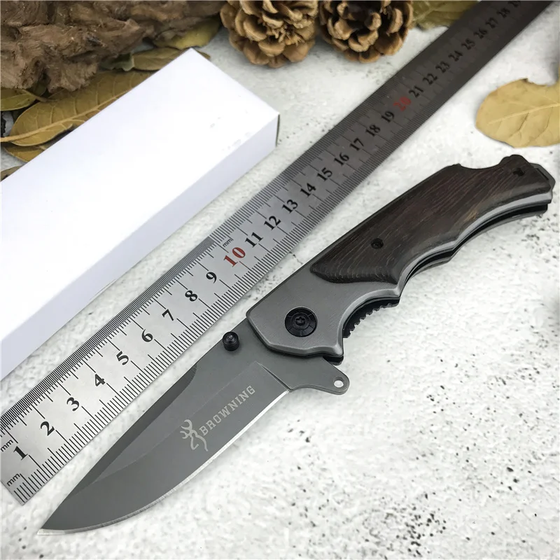 

FAST SHIPPING Quality 5CR13 Steel Wooden Handle Folding Blade Knife Tactical Outdoor Hunting Survival Knives BROWNING EDC Tool