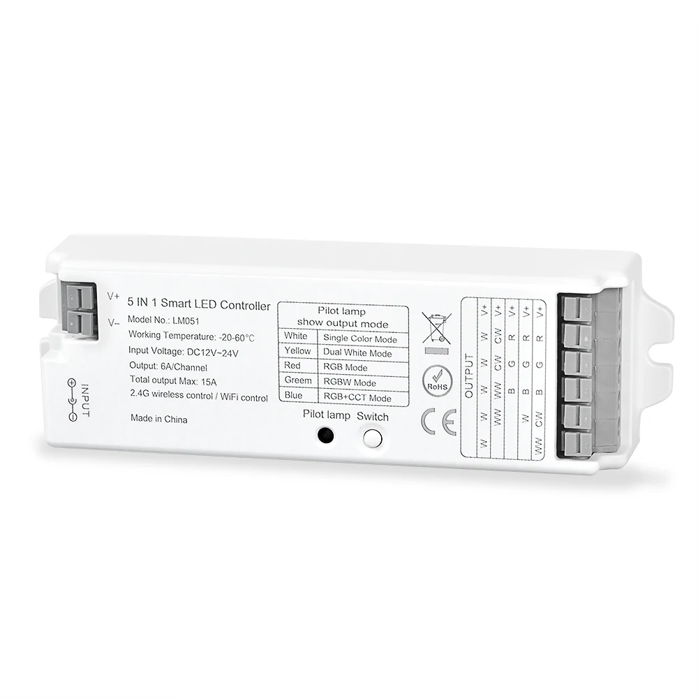 

LM051 5 in 1 LED Strip Controller Single Color/CCT/RGB/RGBW/RGB+CCT LED Strip