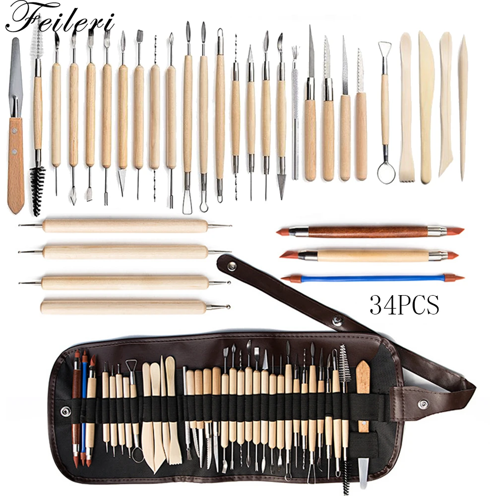 

34pcs DIY Clay Tools Sculpting Set Smoothing Wax Carving Pottery Carved Clay Tools for Ceramic Polymer Shapers Modeling