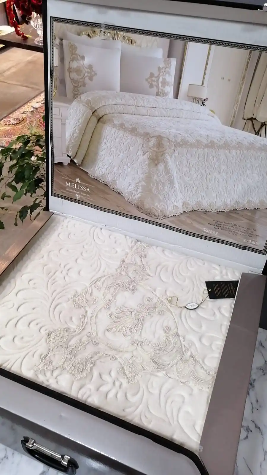 

French Guipure Double Lace Blanket Set 6PCS Lace Pillowcase Bed Sheet Cream(Ecru) Color Elegant Bedroom Cloths Unisex- MELSSA