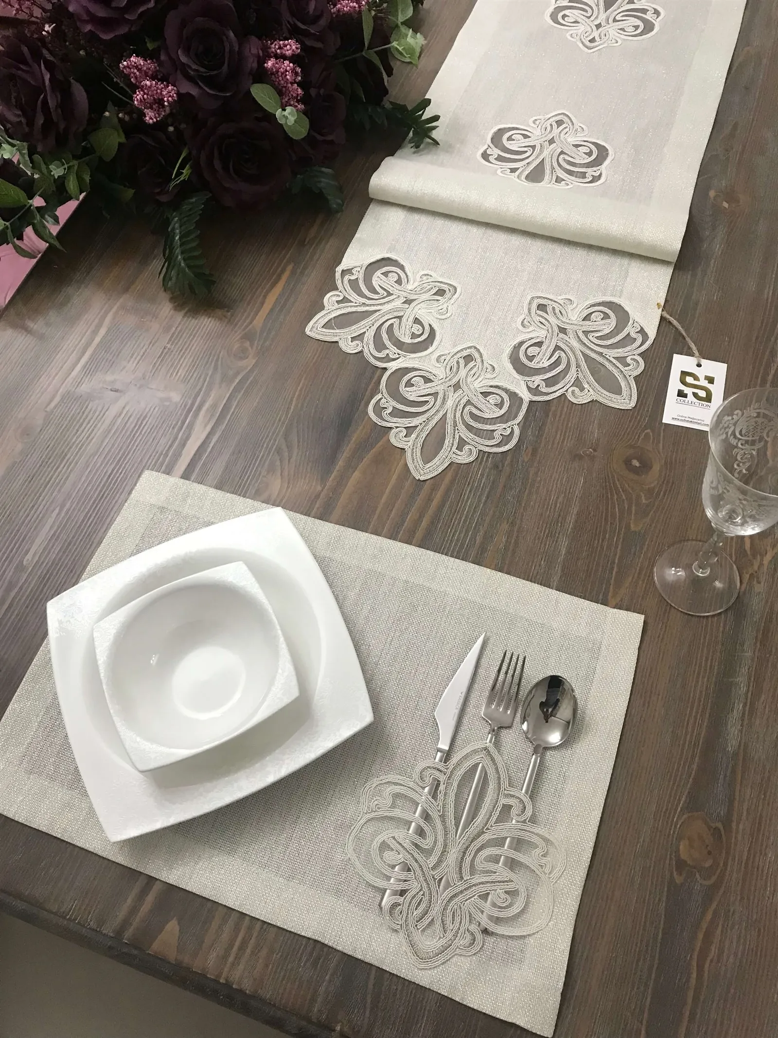 12 Persons Luxury Table Lace Runner 36*160 cm+12 Dining Plac