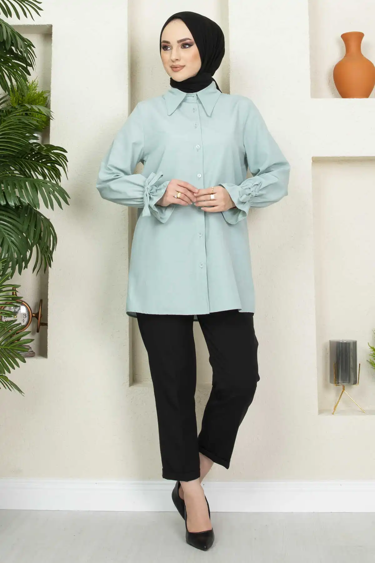 

New Fashion Sleeve Detailed Hijab Shirt Muslim Clothing Dubai Arabia Turkish Made African Stylish Comfortable Good Quality Free