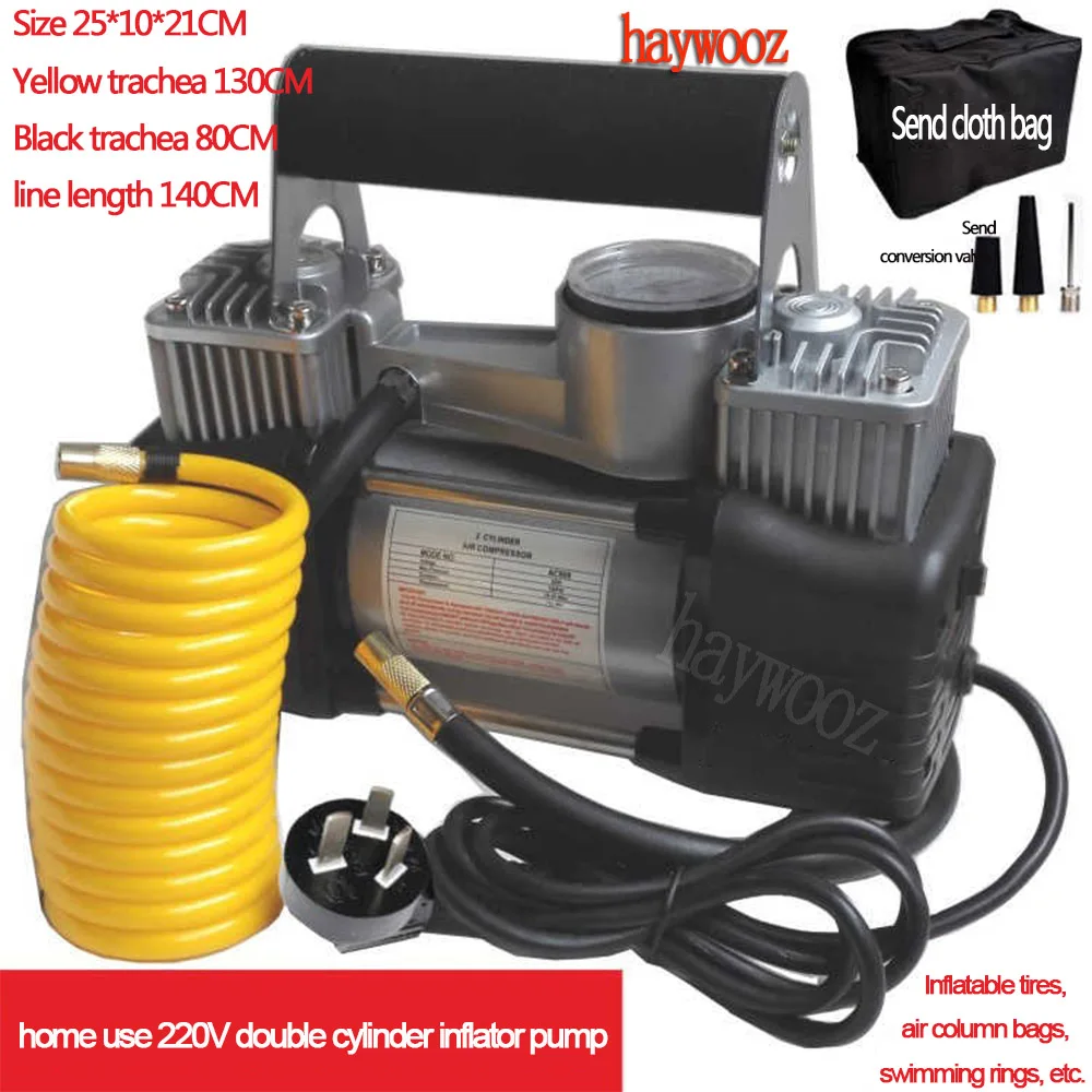 

Air Compressor 220V Double Cylinder Portable Electric Home Use Tire Pump Auto Tyre Inflator for Car Motorcycle Bicycle Ball Bags