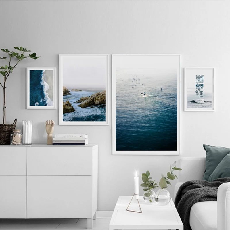 

Nordic Blue Sea Wave Landscape Wall Art Sea Surfing Canvas Paintings Modern Poster Prints Pictures for Living Room Home Decor