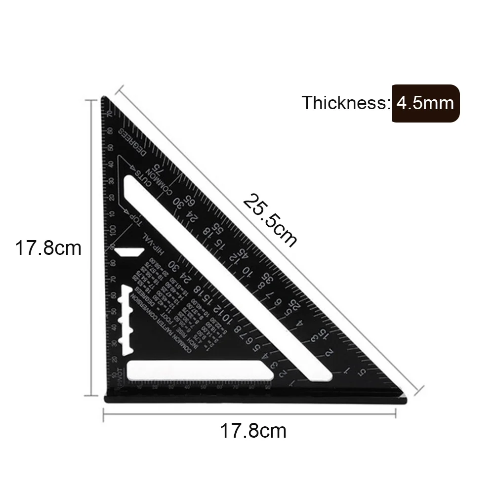 

7/12 inch Metric Angle Ruler Woodwork Speed Square Triangle Angle Protractor Black DIY Aluminum Alloy Triangular Measuring Ruler