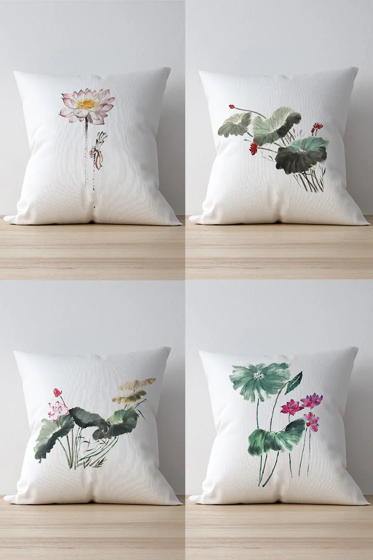 

Double Side Printed Lotus Patterned 4-Piece Suede Cushion Cover