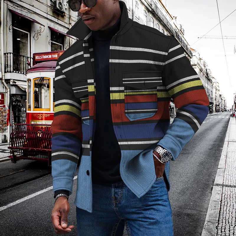 

3d Digital Printing Male Jacket Coat Colorful Stripes Series Casual Trend Men's Windbreaker 2022 Spring And Autumn New Style