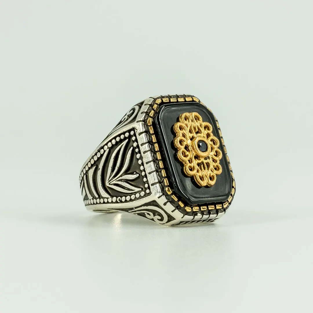 

Vuzera 925K square sterling silver onyx ring men inlaided handmade gifts for men of all sizes vintage style gift ottoman turkeyk