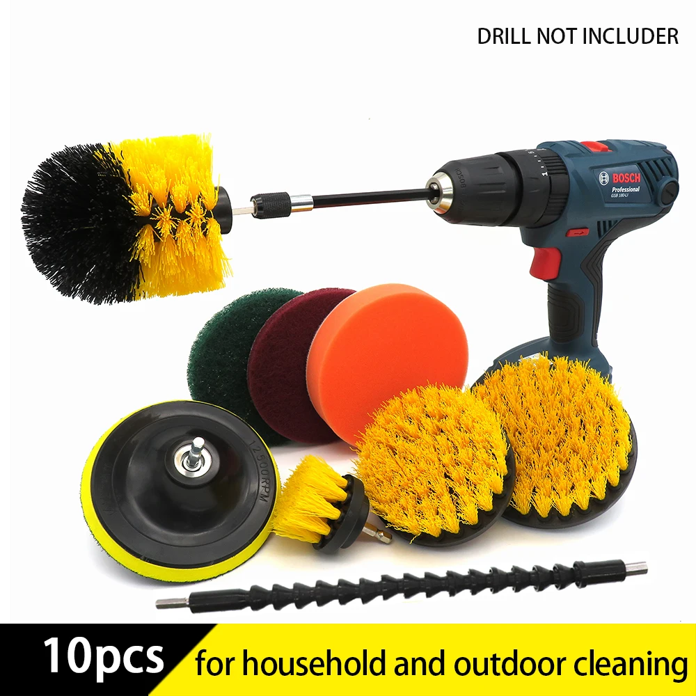 10pcs power cleaning scrubber nylons brush attachment kit with extender for bathroom tub shower tile and car free global shipping