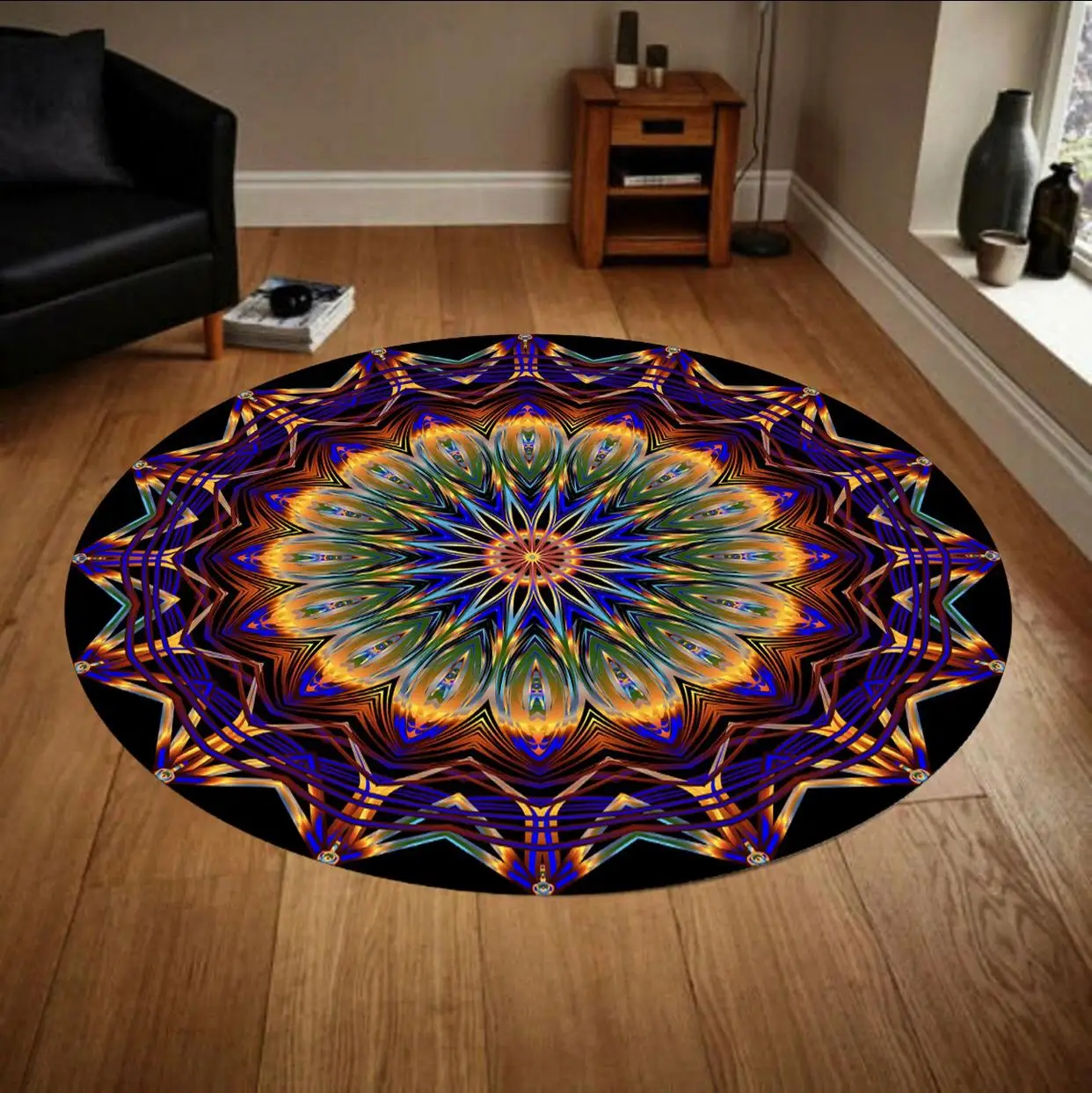 

Круглый ковер с узором Mandala Color136, нескользящий ковер для пола, кухонный ковер, ковер для подростков, ковер для коридора, современный ковер