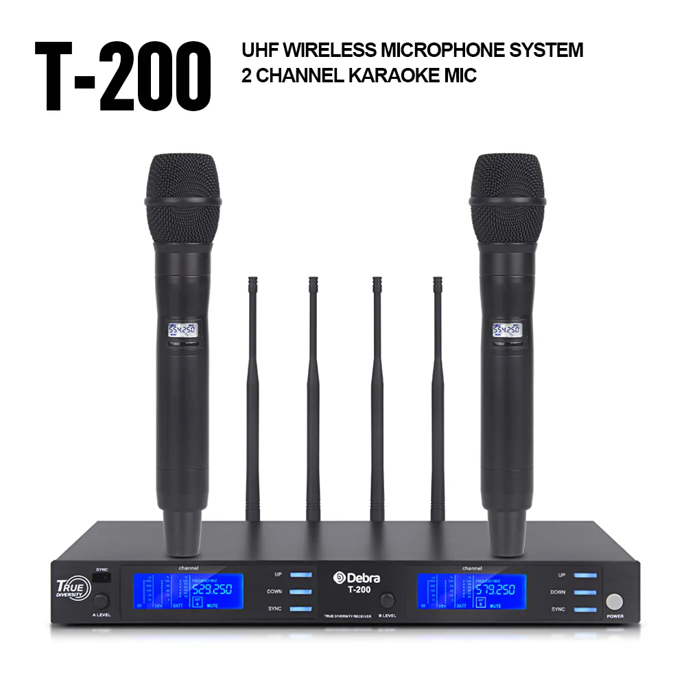 

Clear sound!!T-200 True diversity 2channel UHF Wireless Microphones System Cordless Wireless for Vocal singer Stage Karaoke