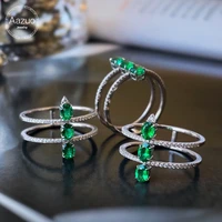 aazuo real solid 18k pure white gold real diamonds natural emerald 0 6ct double lines rings gifted for women au750 two wear way