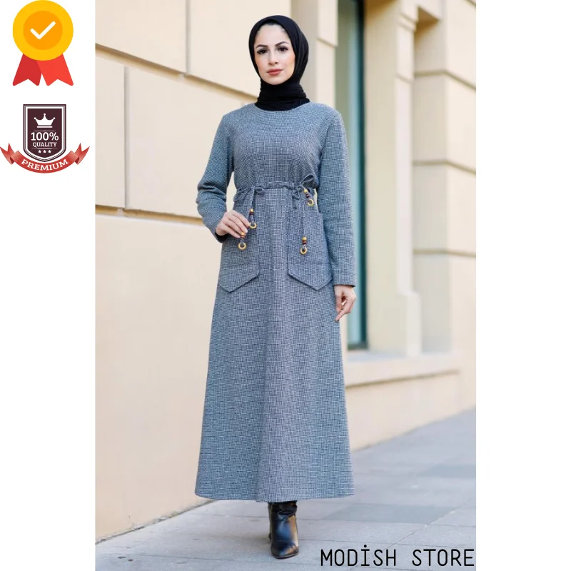 Женское длинное мусульманское платье без подкладки Crew-Nec 2021 Дубайская абайя Турция Кафтан хиджаб платье Рамадан мусульманская одежда