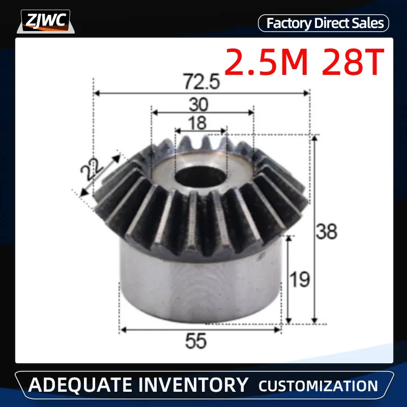 

1pc Bevel Gear 2.5 Mod 28 Teeth 2.5M 28T With process Hole 18mm 90 Degree Drive Commutation Steel Gears with Screw