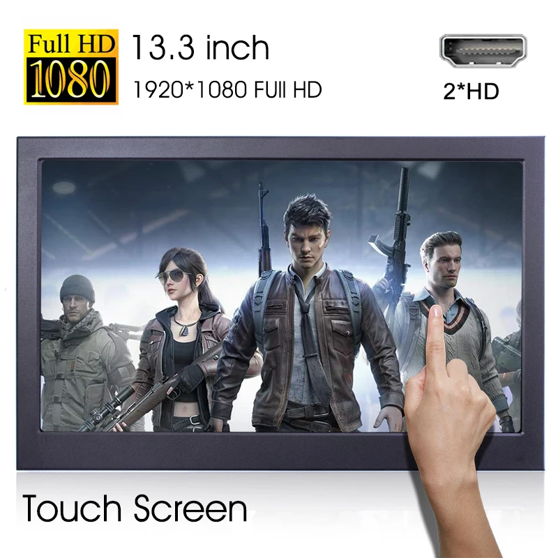 구매 13.3 인치 터치 패널 휴대용 모니터 듀얼 Hd-mi HD 1080P 휴대용 컴퓨터 터치 모니터, Ps4 스위치 Xbox One 노트북 전화용