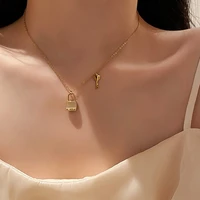 cute key chain lock pendant necklace for women gold color aesthetic kpop jewelry on the neck vintage accessories for girls gifts