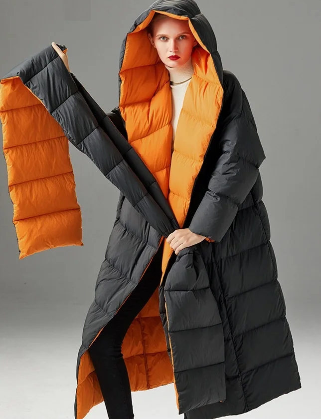 Модная крутая Женская куртка с наполнителем на утином пуху шарф капюшоном