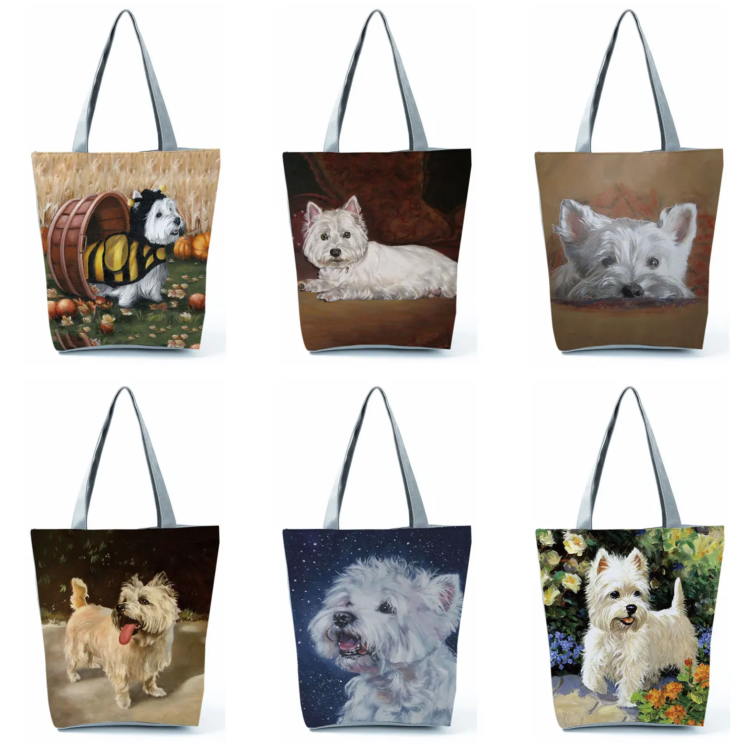 

Unique Design Westie Dog Painting Square Handbags Casual for Women Shopping Shopper Bags Large Capacity Eco Totes Custom Pattern