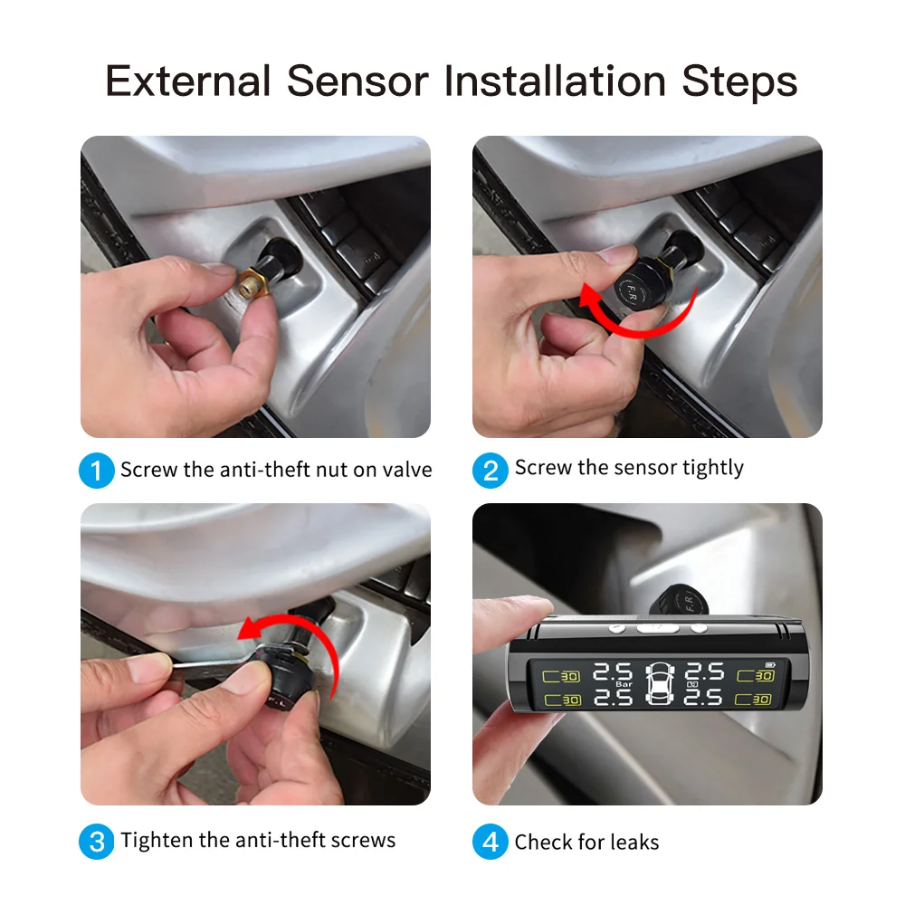 

NEW Tire Detection System Foldable 4PCS Sensor Tire Pressure Monitoring System Car Auto TPMS Explosion Proof Center Console