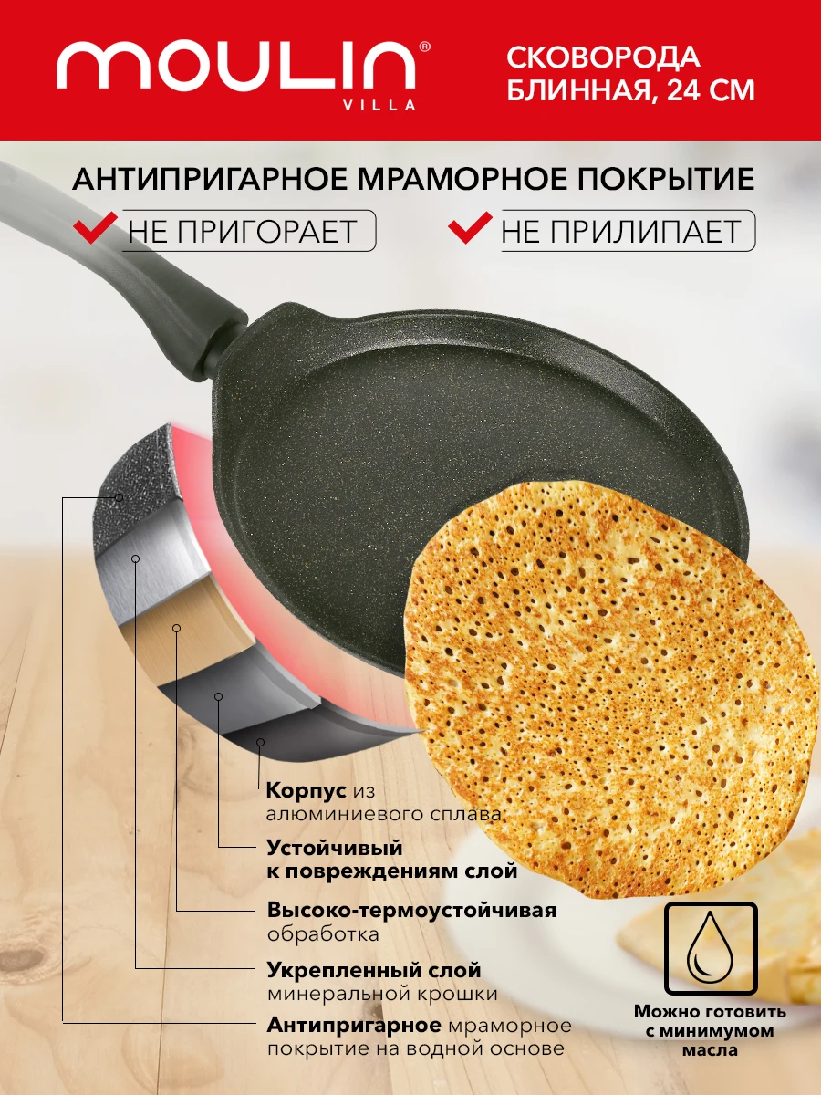Сковорода для блинов с антипригарным покрытием Amber AMP-24-I / блинная блинница