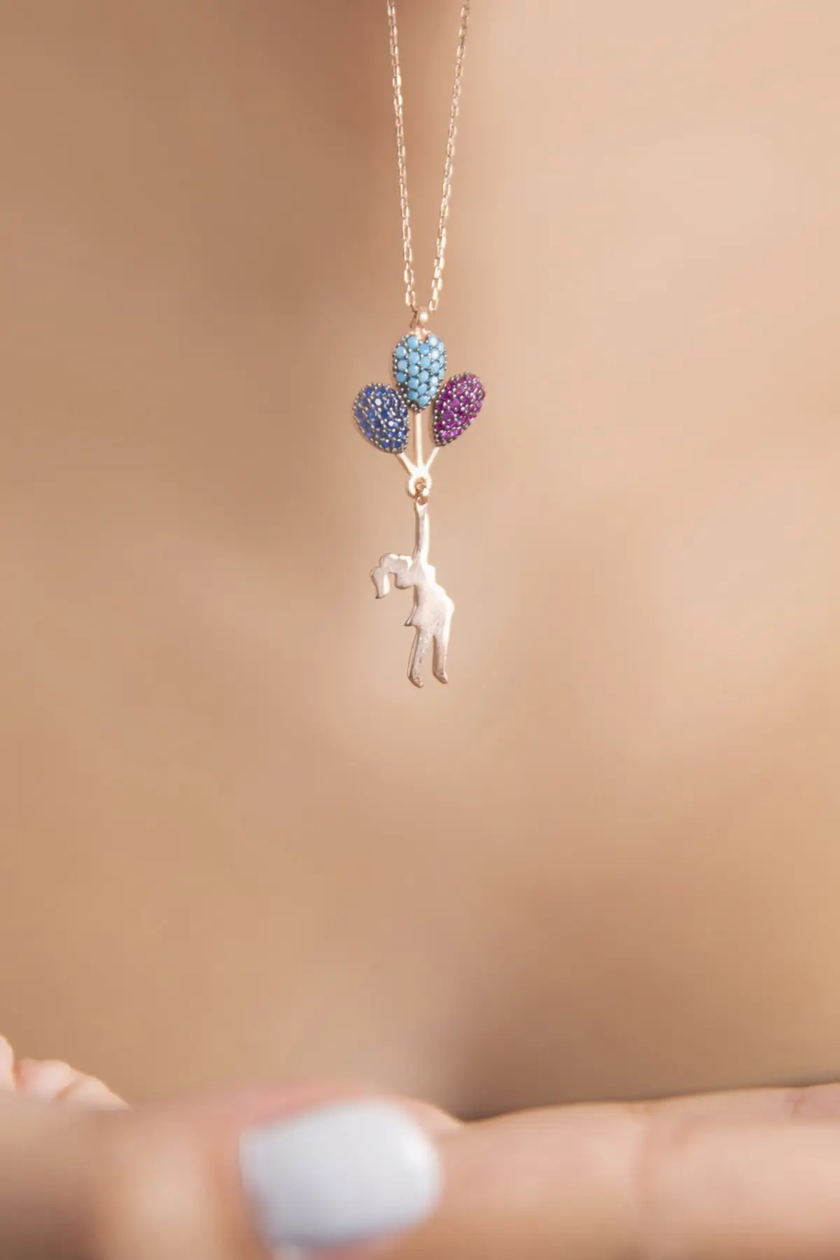 

Flying Balloon Figured Rose Plated 925 Sterling Silver Necklace