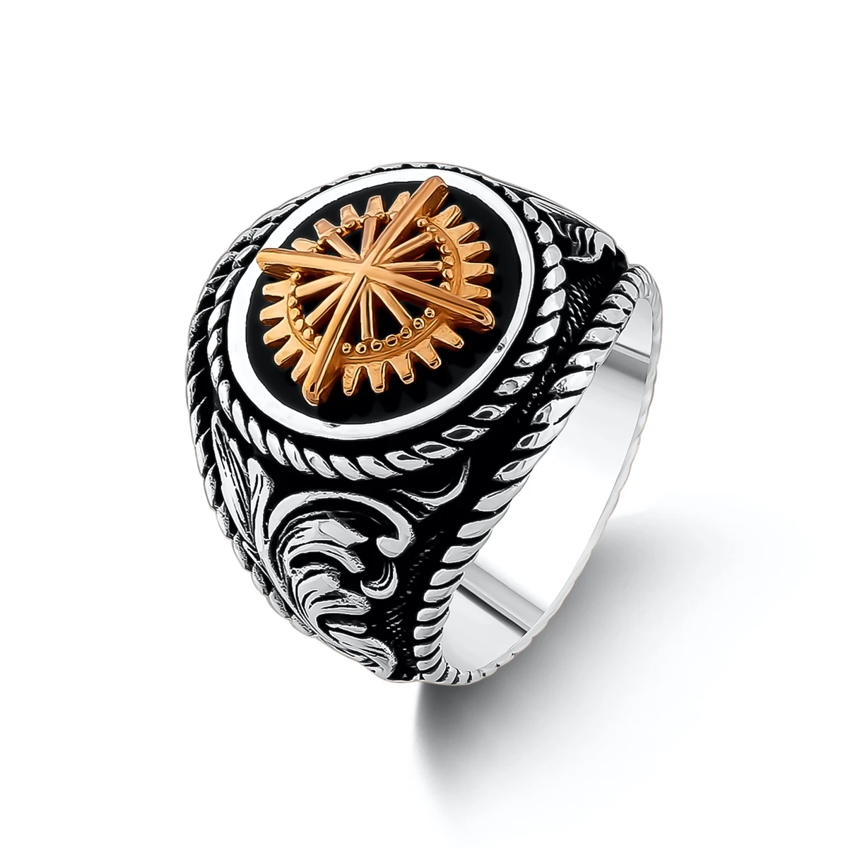 

Ottoman Motif with Compass Model Ring High Quality Fashionable Turkish Men Jewelry Solid 925 Sterling Silver Men For Gifts