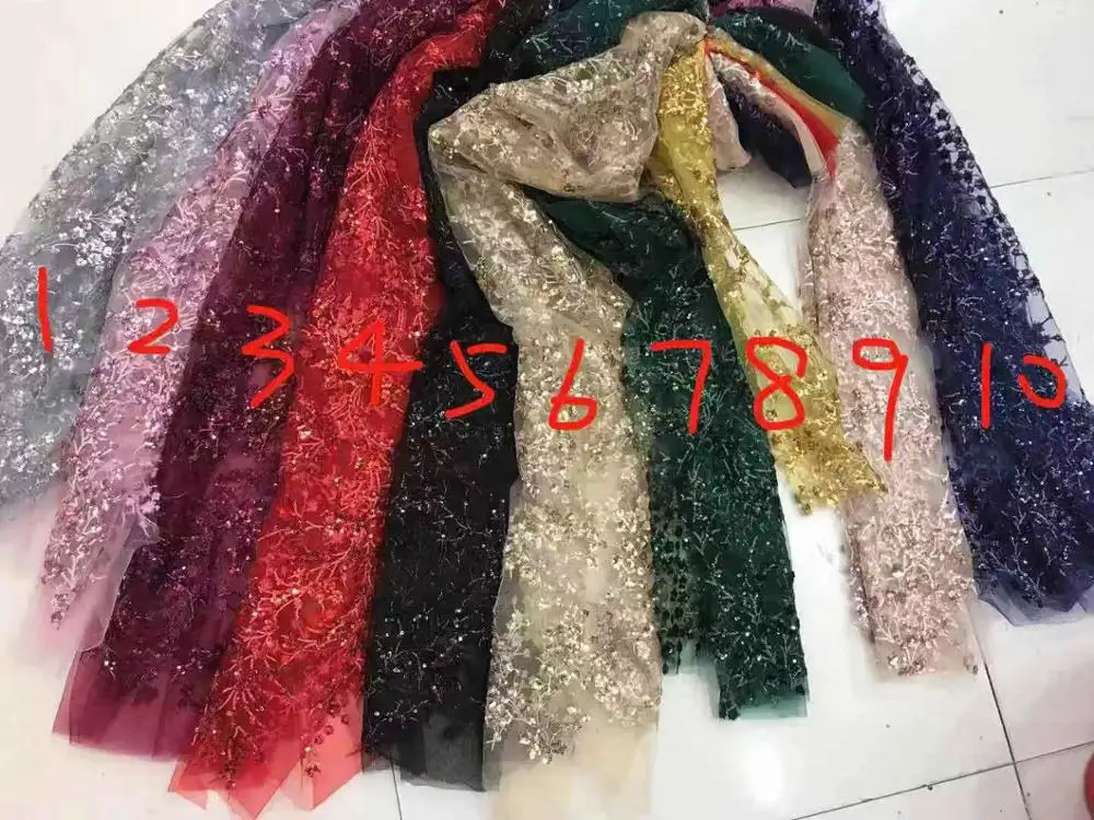 La Belleza серый блестками на сетке вышивка платье кружевной ткани 1 ярд