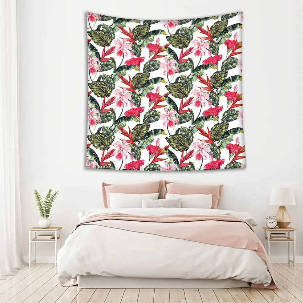 Гобелен Цветочный Тропический узор с экзотическими цветами Пальмовые Листья