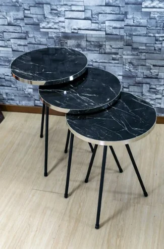 

Nesting Table 3-Piece Black Metal Leg Silver Black Bendir