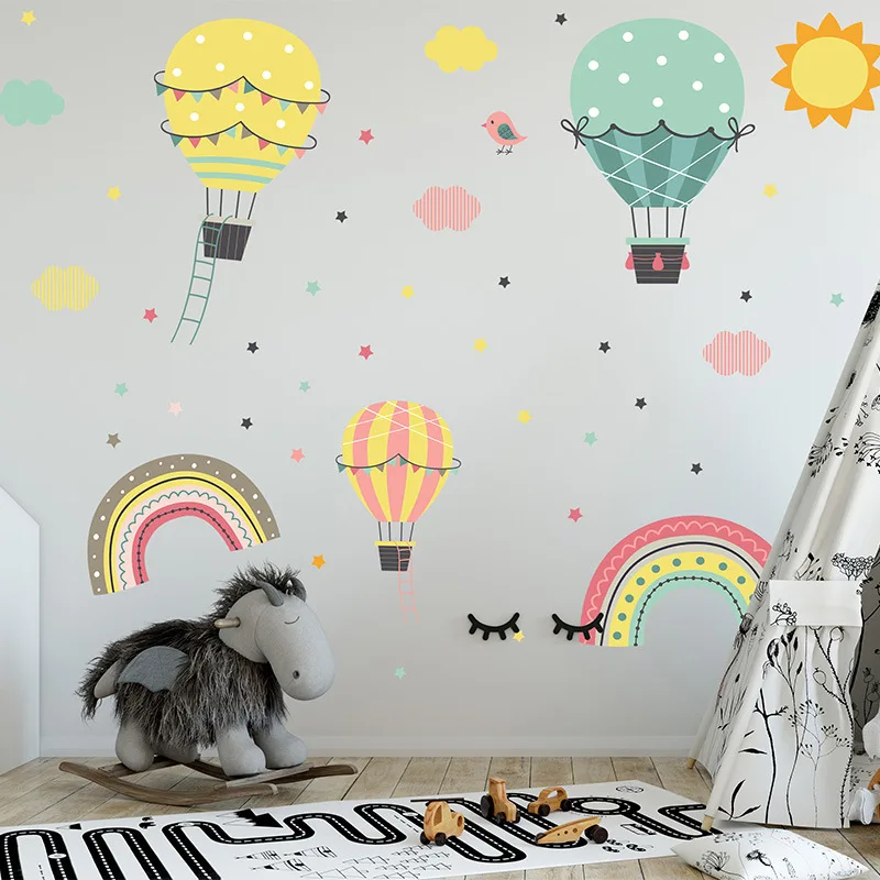 

Hand Painted Watercolor Hot-Air Balloon Wallpaper Living Room Bedroom Children's Room Self-Adhesive Decorative Sticker