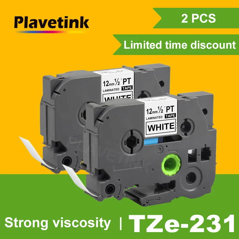 Лента для этикеток Plavetink Tze231 2 шт. совместимая с Brother P сенсорным принтером Tze ленты