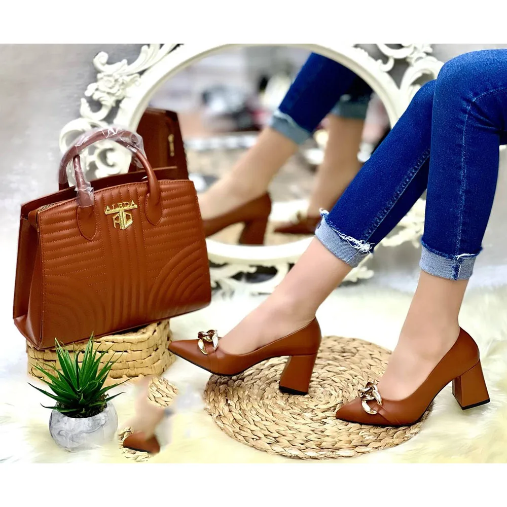 

Women red color shoes matching bags compatible bag set slippers wedding African style women luxury designer