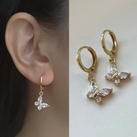 fashionable and versatile temperament zircon butterfly eardrop womens niche light luxury fairy style zircon earrings