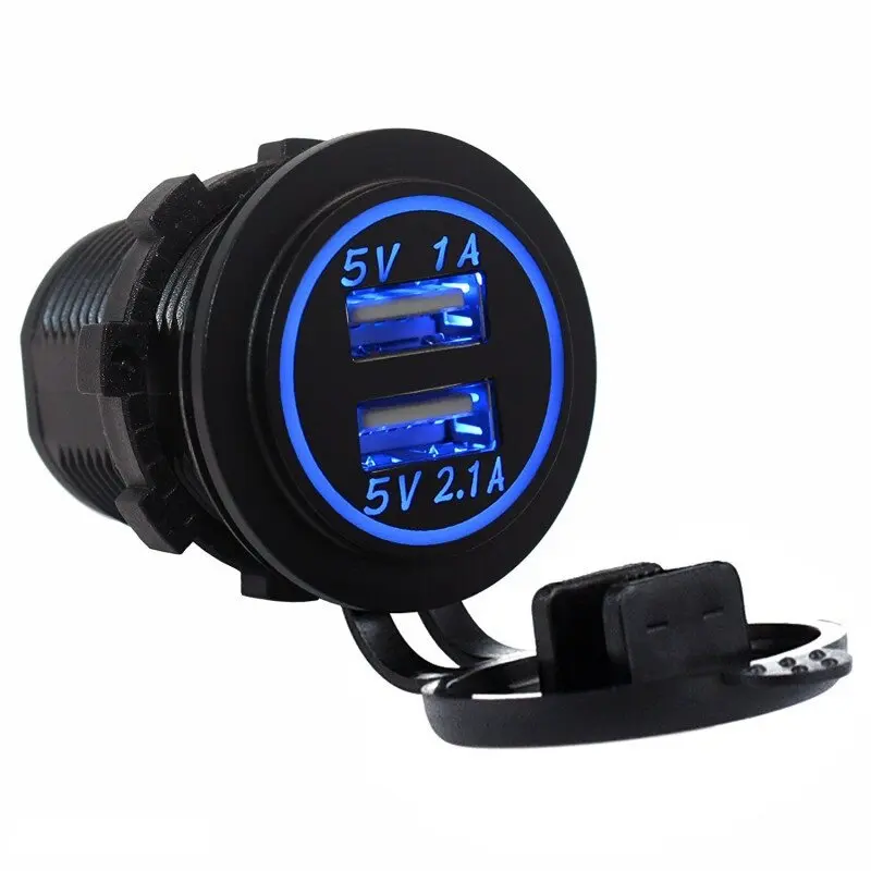 Recessed jack USB in car for cars and truck motorcycle 12V-24v 2usb sku-a10 3.1A (black) | Mobile Phone Chargers - Фото №1