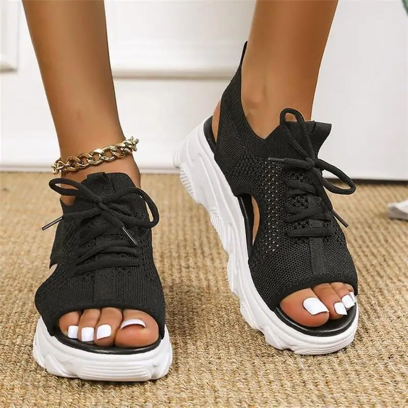 

Fashion Sports Lace-Up Thick Bottom Concise Style Peep Toe Hollow Casual Sandals for Women Summer 2022